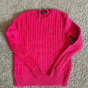 Pink Polo Cable Knit Crewneck Sweater